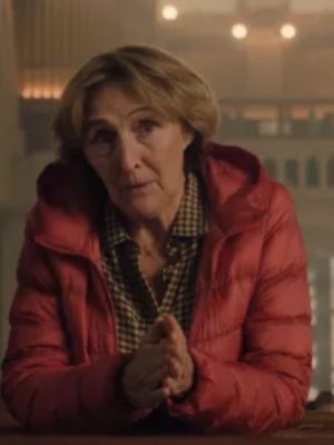 Angelica Muldoon Bad Sisters S02 Fiona Shaw Red Puffer Hooded Jacket