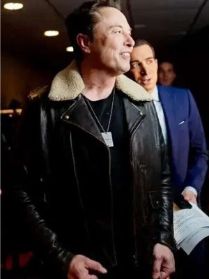 Elon Musk Black Leather Shearling Jacket
