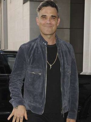Robbie Williams Grey Suede Leather Jacket
