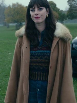 Susie Glass The Gentlemen 2024 Kaya Scodelario Brown Wool Shearling Coat
