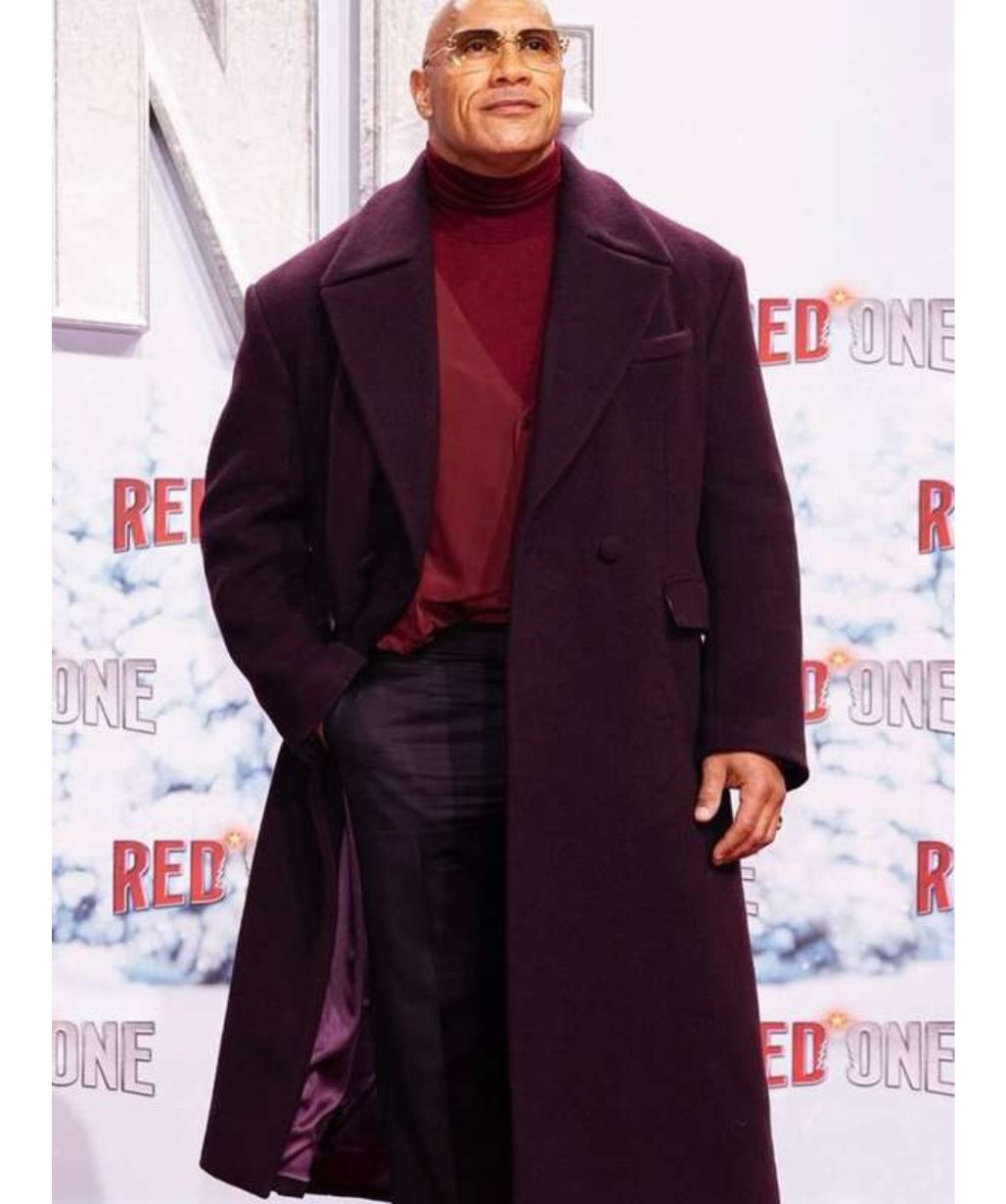 Dwayne Johnson Red One 2024 Movie Premiere Burgundy Wool Coat