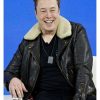 Elon Musk Black Leather Shearling Jacket