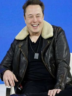 Elon Musk Black Leather Shearling Jacket