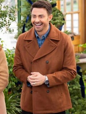 Finding Mr. Christmas S01 Jonathan Bennett Brown Wool Peacoat