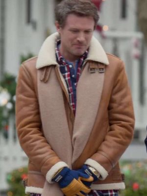 John Reardon Believe In Christmas 2024 Ethan Crane Brown Leather Shearing Jacket