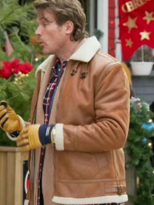 John Reardon Believe In Christmas 2024 Ethan Crane Brown Leather Shearing Jacket