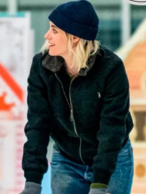 Kristen Stewart Happiest Season Abby Black Wool Bomber Jacket