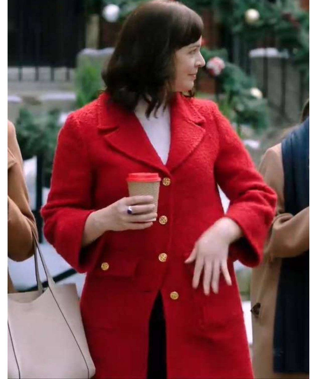 Lisa Norton How To Fall In Love By Christmas Podcast Host Red Wool Coat