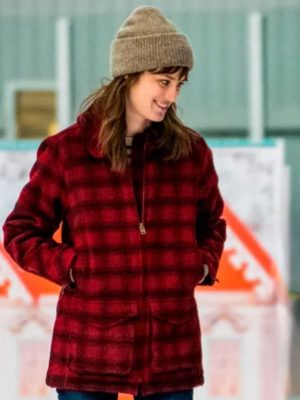 Mackenzie Davis Happiest Season Harper Red Plaid Coat