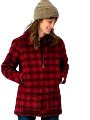 Mackenzie Davis Happiest Season Harper Red Plaid Coat