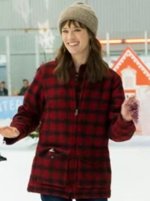 Mackenzie Davis Happiest Season Harper Red Plaid Coat