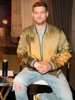 Michael Buble The Voice 26 May Be This Christmas Brown Velvet Bomber Jacket