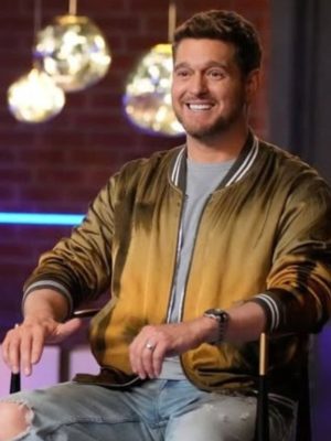 Michael Buble The Voice 26 May Be This Christmas Brown Velvet Bomber Jacket