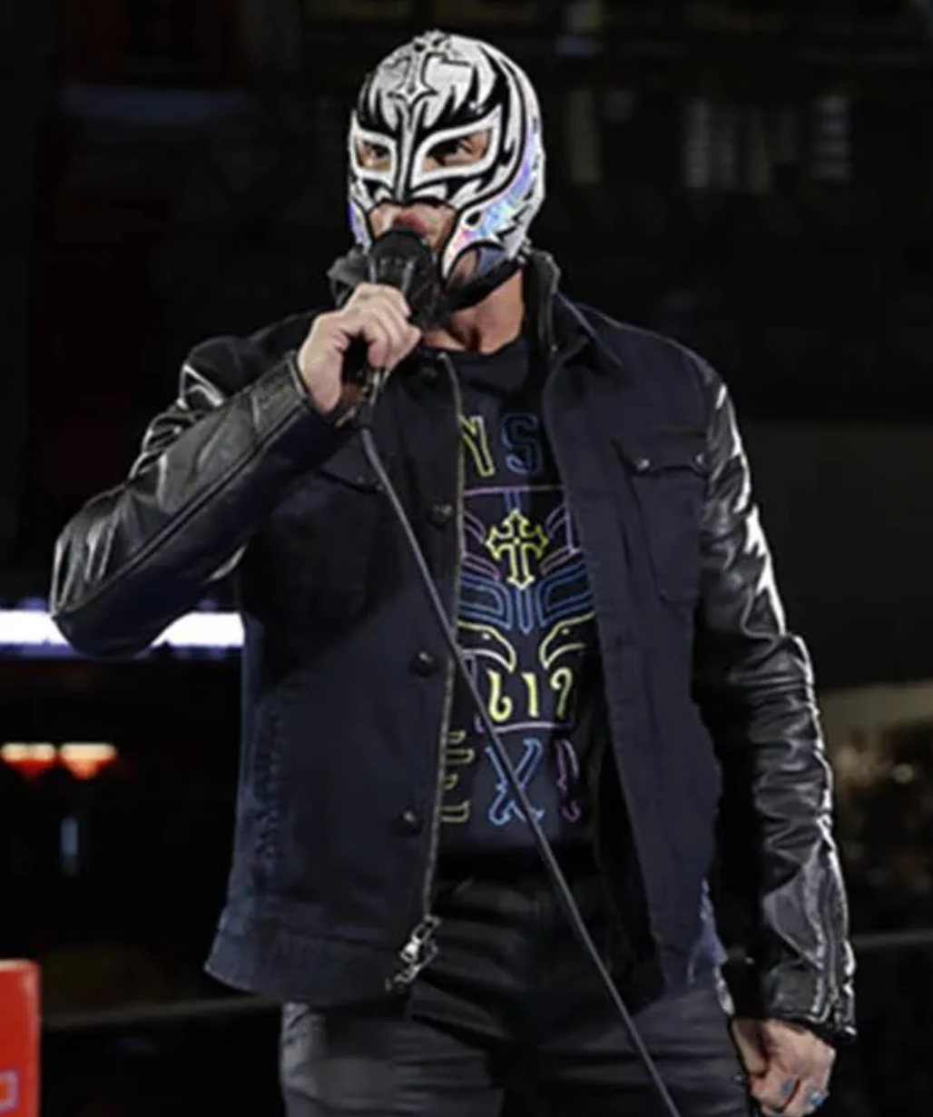 Rey Mysterio WWE Wrestler Black Denim Jacket With Leather Sleeves