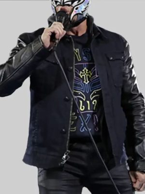 Rey Mysterio WWE Wrestler Black Denim Jacket With Leather Sleeves