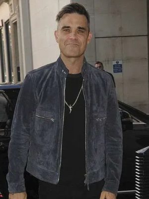 Robbie Williams Grey Suede Leather Jacket