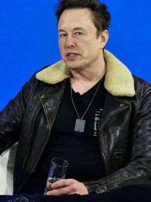 Elon Musk Black Leather Shearling Jacket