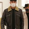 Robbie Williams Milan Street Style Black Leather Shearling Jacket