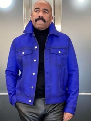 Steve Harvey Blue Suede Leather Jacket