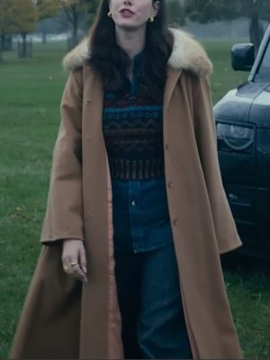 Susie Glass The Gentlemen 2024 Kaya Scodelario Brown Wool Shearling Coat