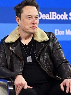 Elon Musk Black Leather Shearling Jacket