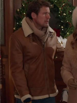 John Reardon Believe In Christmas 2024 Ethan Crane Brown Leather Shearing Jacket
