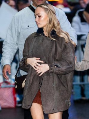 Lily-Rose Depp Brown Leather Oversized Jacket