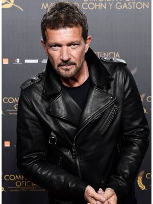 Antonio Banderas Black Leather Motorcycle Jacket