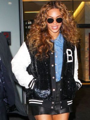 Beyonce Black Sequined Varsity Jacket