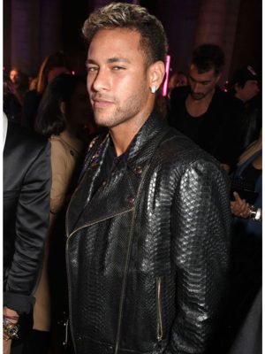 Neymar Black Leather Biker Jacket