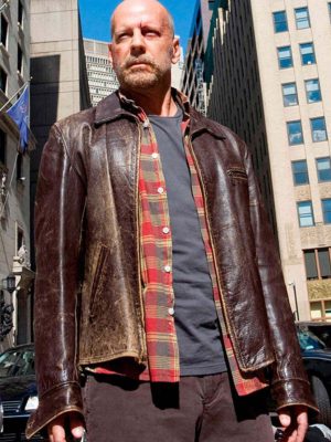 Bruce Willis Surrogates Brown Distressed Leather Jacket