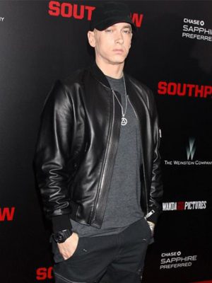 Eminem Red Carpet 2015 Black Leather Bomber Jacket