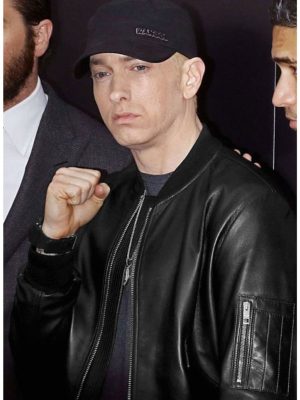 Eminem Red Carpet 2015 Black Leather Bomber Jacket