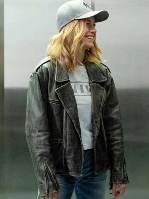 Captain Marvel Brie Larson Black Leather Jacket