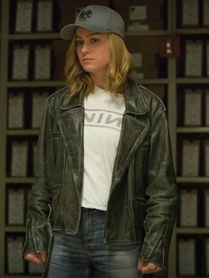 Captain Marvel Brie Larson Black Leather Jacket