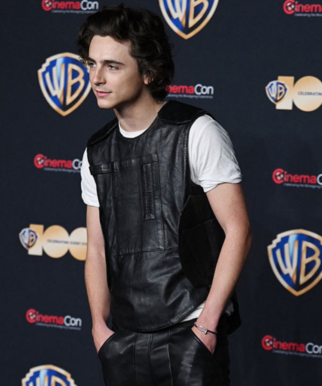 Dune Part Two 2024 Timothee Chalamet CinemaCon Black Leather Vest