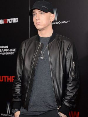 Eminem Red Carpet 2015 Black Leather Bomber Jacket