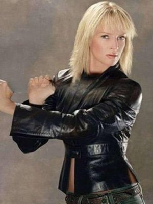 Kill Bill 2 The Bride Uma Thurman Distressed Black Leather Jacket