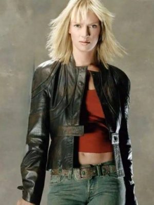Kill Bill 2 The Bride Uma Thurman Distressed Black Leather Jacket