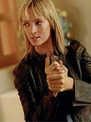 Kill Bill 2 The Bride Uma Thurman Distressed Black Leather Jacket