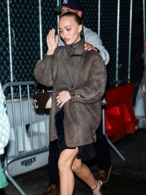 Lily-Rose Depp Brown Leather Oversized Jacket