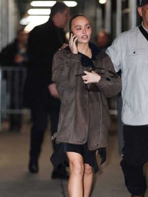 Lily-Rose Depp Brown Leather Oversized Jacket