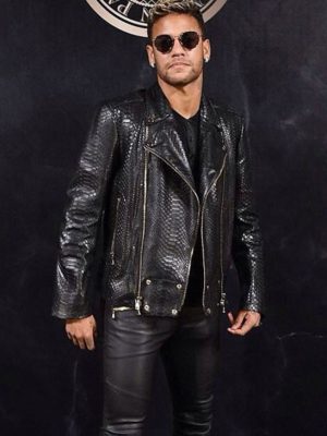 Neymar Black Leather Biker Jacket