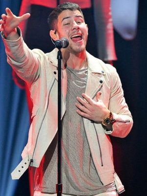 Nick Jonas White Leather Jacket