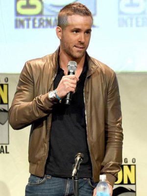 Ryan Reynolds Comic-Con Brown Leather Bomber Jacket