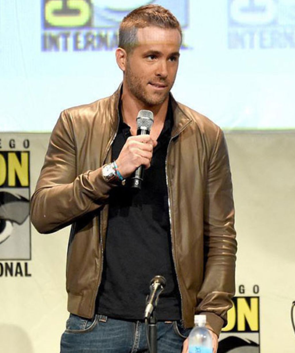 Ryan Reynolds Comic-Con Brown Leather Bomber Jacket