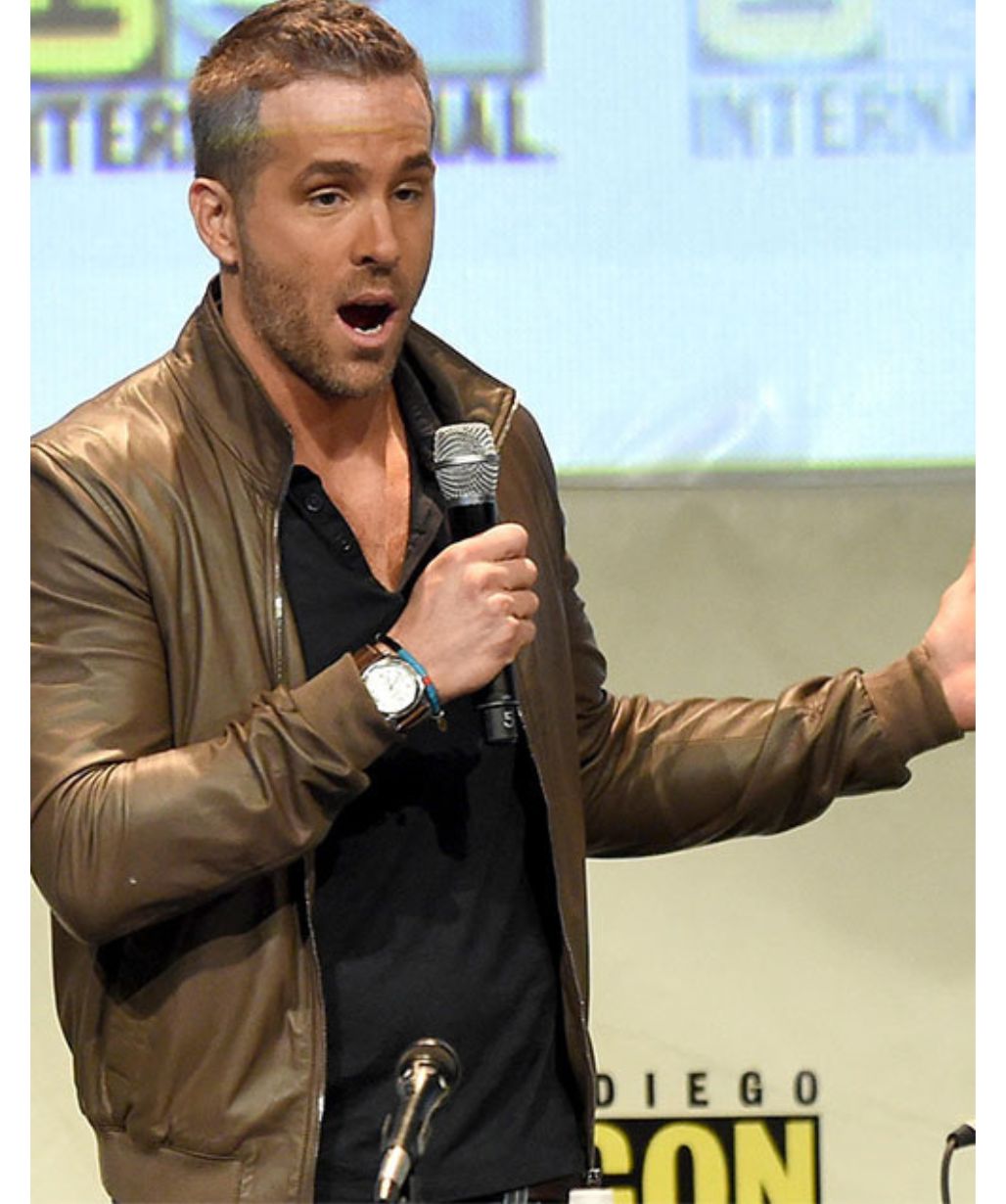 Ryan Reynolds Comic-Con Brown Leather Bomber Jacket