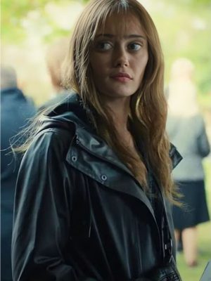 Ella Purnell Sweetpea 2024 Rhiannon Black Leather Hooded Coat