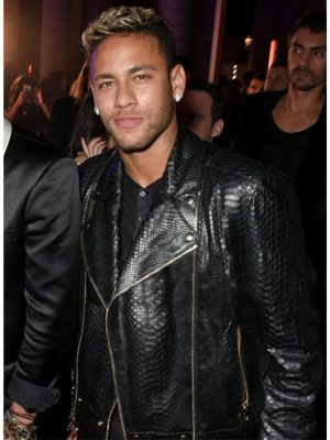 Neymar Black Leather Biker Jacket