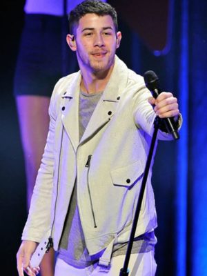 Nick Jonas White Leather Motorcycle Jacket